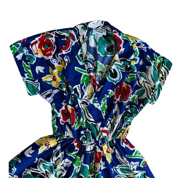 Vintage Melissa Lane Floral Dress 100% Cotton Multicolor Size 14 - Picture 4 of 12